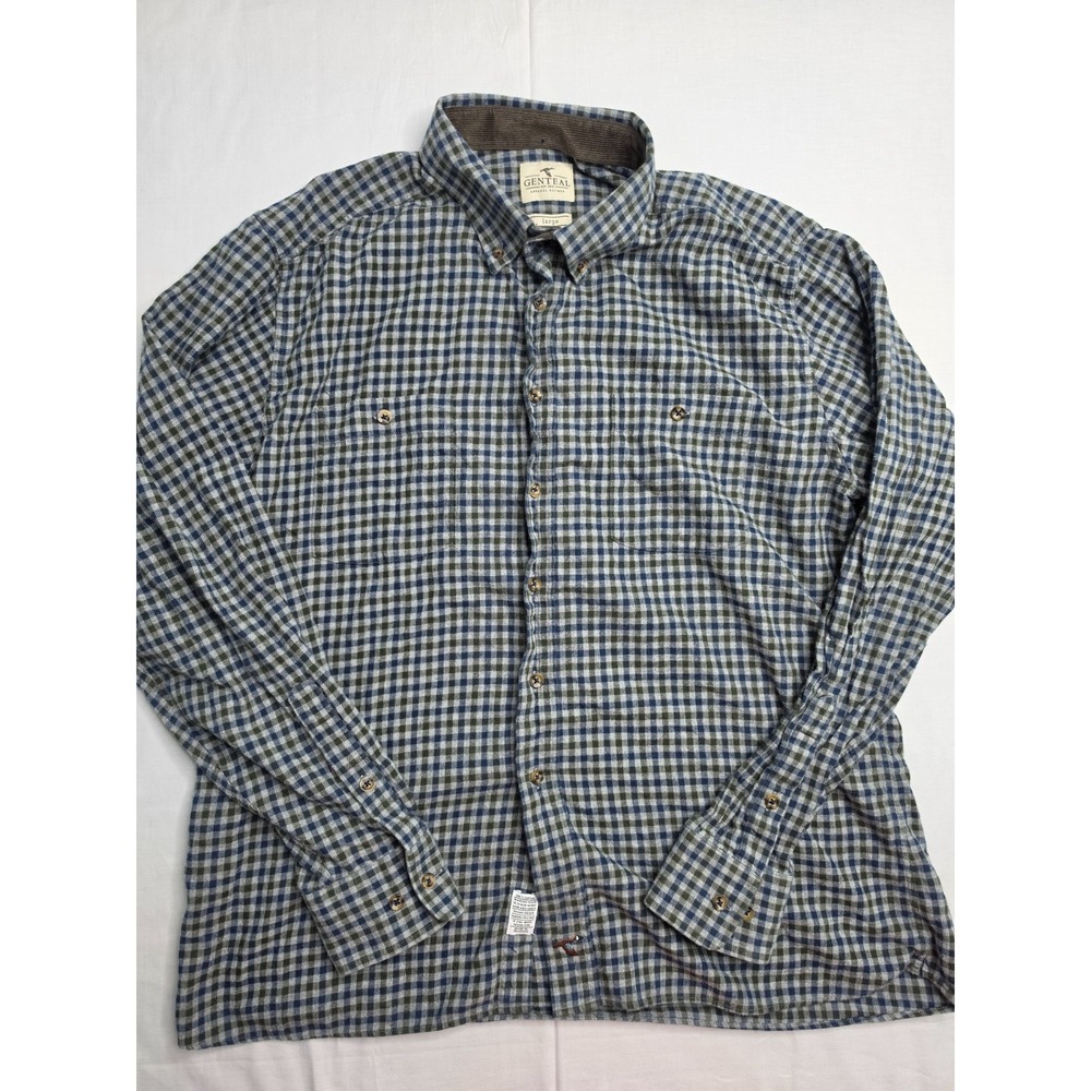 Genteal Flannel Shirt Men's Large Multicolor Gingham Check Cotton Button-Down